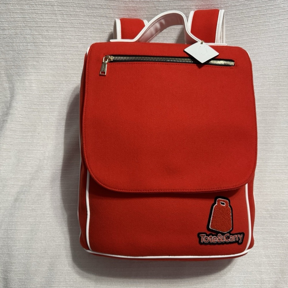 Tote & Carry Varsity Backpack Red White Vegan Leather Faux Suede Streetwear Bag